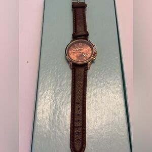 Elegant Rose-Gold Brown Leather Strap Chronograph Watch